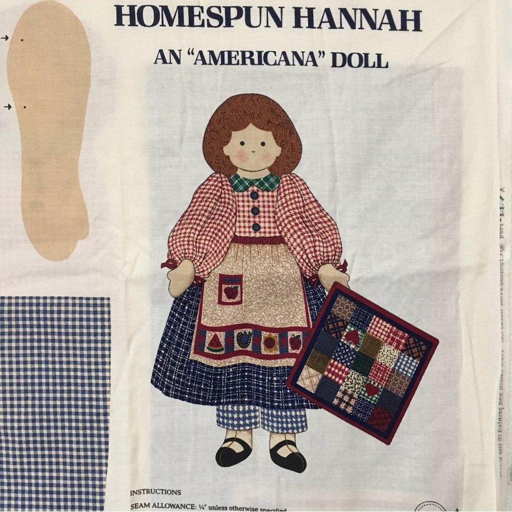 VTG Cranston VIP Homespun Hannah Americana Doll Cut & Sew Fabric Panel